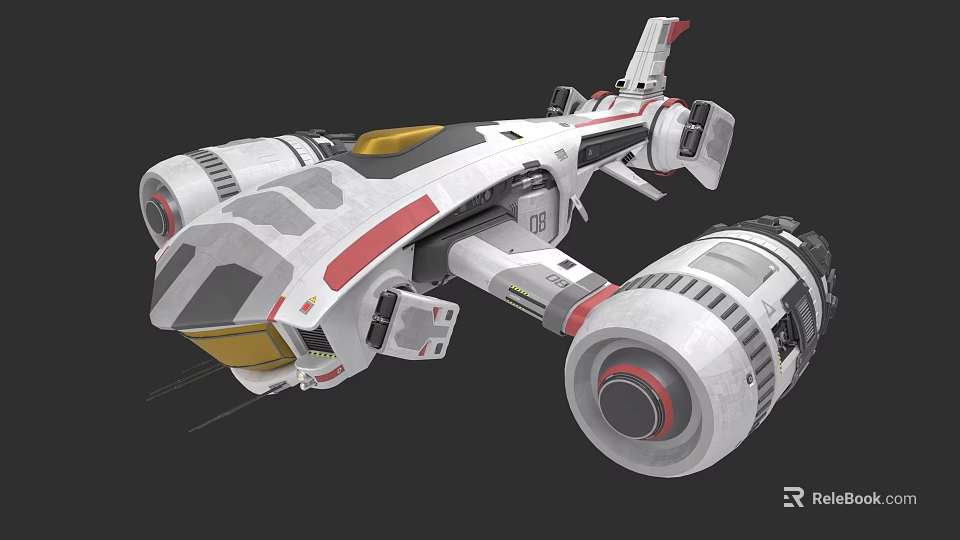 Futuristic Sci Fi Spaceship With White Red Gray Design And Large Thrusters 3d model 