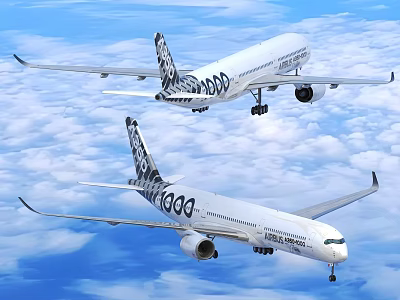 Two Passenger Planes Flying In Cloudy Sky With 1000 Livery Design 3d model