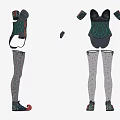 Green Corset Costume Set With Stockings Gloves And Detailed Decorative Patterns