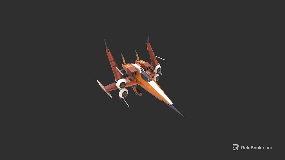 Orange Sci Fi Aircraft With Futuristic Design And White Engines On Black Background 3d model 