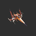 Orange Sci Fi Aircraft With Futuristic Design And White Engines On Black Background