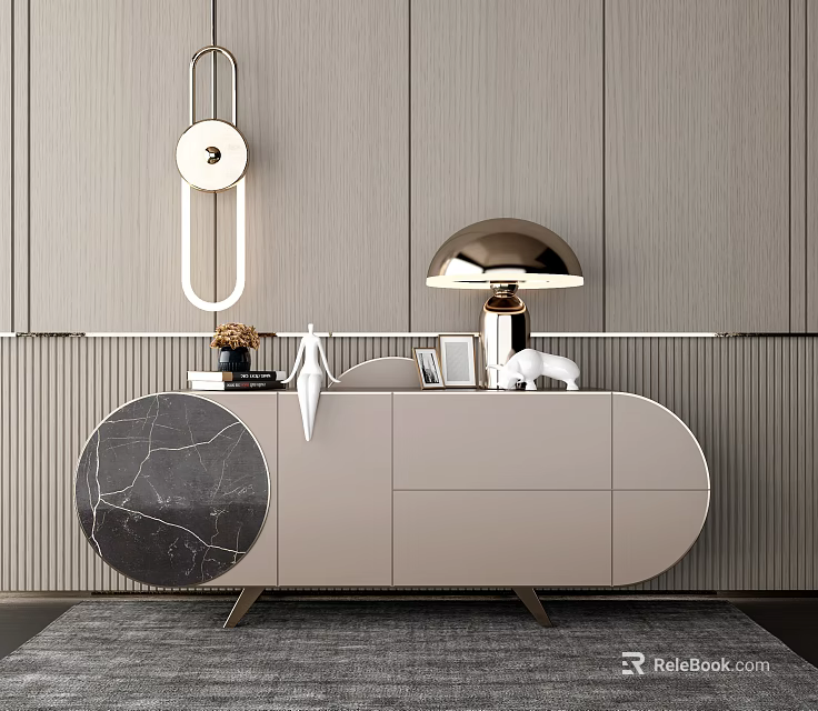 Elegant Modern Entryway Cabinet Sideboard With Marble Decor Table Lamp And Decor Items 3d model