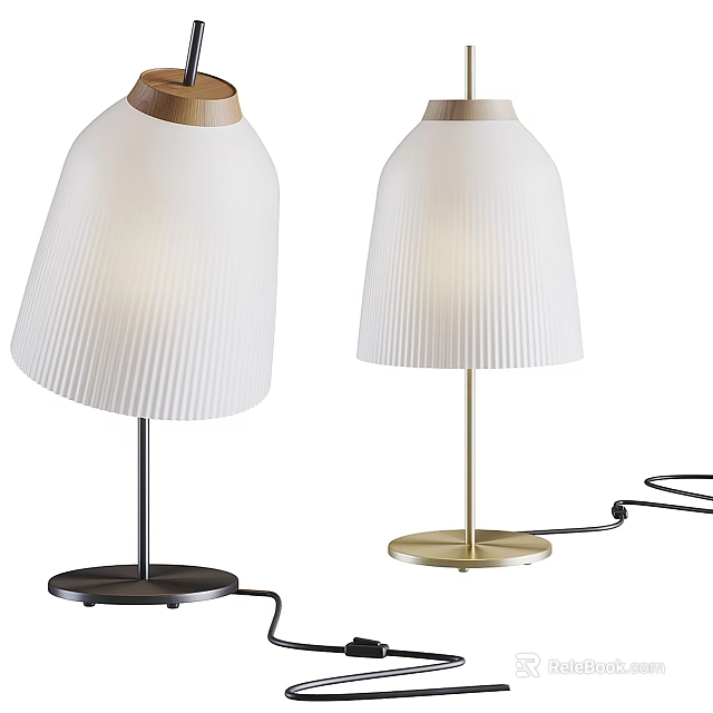 Modern Table Lamps Featuring White Pleated Shades and Black Gold Bases 3d model 