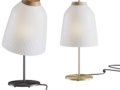 Modern Table Lamps Featuring White Pleated Shades and Black Gold Bases 3d model
