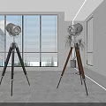 Tripod Floor Lamps With Silver Heads Dark And Brown Stands In Modern Room Interior