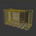 Gray Industrial Storage Equipment With Metal Grid Door Red Warning Stripes And Base Supports