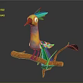 Vibrant Colorful Cartoon Parrot Perched On Orange Branch With Green Leaves