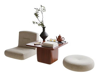 Modern Bay Window Small Tea Table and Chair Cushion Lazy Sofa 3d model