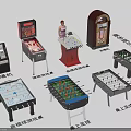 Indoor Amusement Equipment Collection Featuring Jukebox Air Hockey Foosball And Table Basketball Games