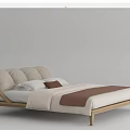 Modern Double Bed with Wooden Frame Beige and Brown Bedspread and Pillows