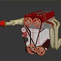 Mechanical Equipment With Red Nozzle Golden Gears Black Components And Silver Frame
