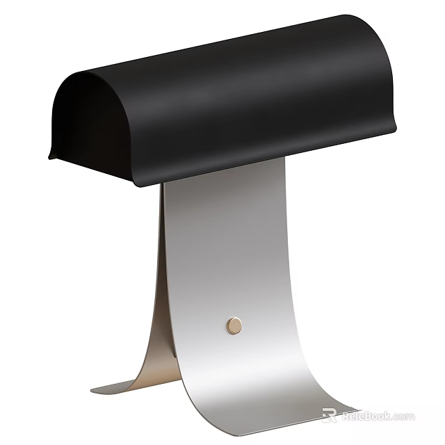 Modern Minimalist Table Lamp With Black Curved Shade And Silver Metal Base 3d model 