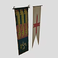 Medieval Banners With Red Cross On Cream Background And Colorful Ornate Patterns