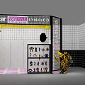 Indoor Basketball Court Featuring Wooden Floor Orange Basketball Balls Display Racks And Wall Posters