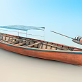 Traditional Wooden Boat With Blue Canopy And Outboard Motor For Water Travel