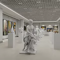 Spacious Cultural Center Exhibition Hall With White Sculptures And Wall Paintings