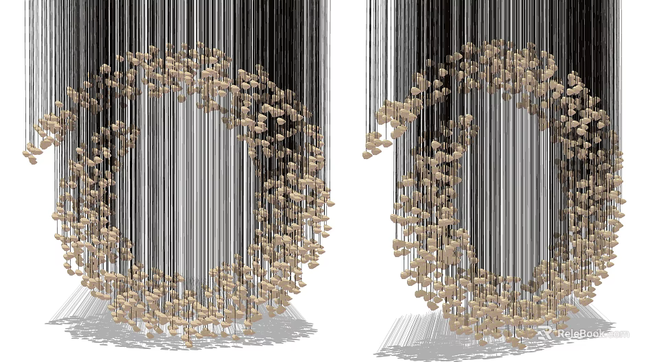 Contemporary Chandelier with Hanging Metal Strips and Golden Decorative Beads for Modern Interior 3d model 