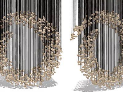Contemporary Chandelier with Hanging Metal Strips and Golden Decorative Beads for Modern Interior 3d model