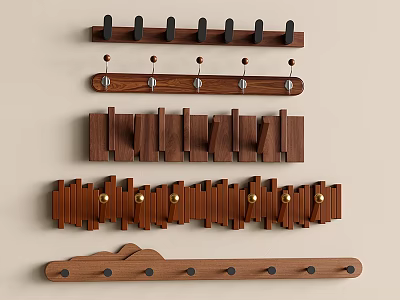 Wooden Wall Hooks With Various Designs For Home Organization And Decor 3d model
