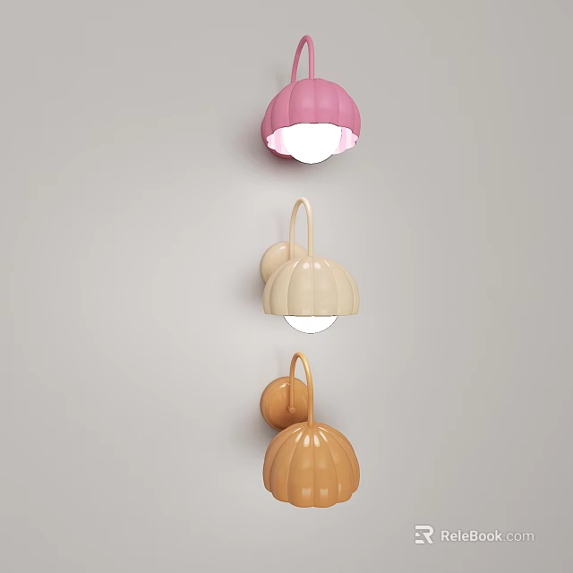 Modern Wall Lamps with Pink Beige and Orange Rounded Shades Mounted on Light Gray Wall 3d model 