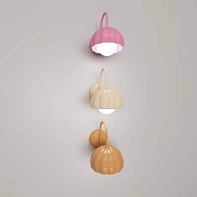 Modern Wall Lamps with Pink Beige and Orange Rounded Shades Mounted on Light Gray Wall 3d model