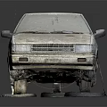 Abandoned Rusty Old Car With Damaged Body Faded Paint And Flat Tire