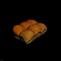 Golden Yellow Connected Bread With Sesame Seeds On Soft Fresh Surface 3d model
