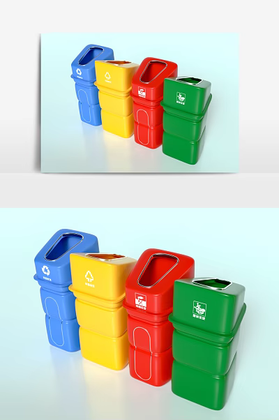 Public Facilities Colorful Waste Sorting Trash Bins With Different Colors For Recycling 3d model