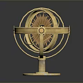 Golden Decorative Sphere Ornament With Metal Rings And Base For Home Decor