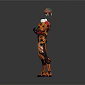 Sci Fi Game and Movie Character in Orange Red Armor Holding Weapon with Floating Sphere