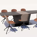 Rectangular Modern Conference Table With Dark Surface Black Legs And Brown Beige Chairs 3d model