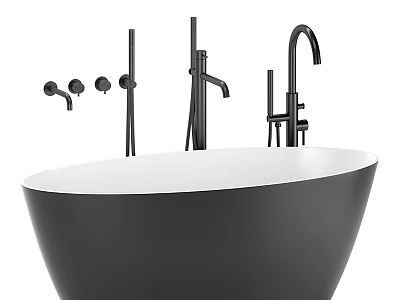 Modern Black Freestanding Bathtub Design With Faucet And Shower Fixtures In Bathroom 3d model