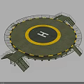 Circular Helicopter Landing Pad With Yellow Circle White H Green Surface And Ramps