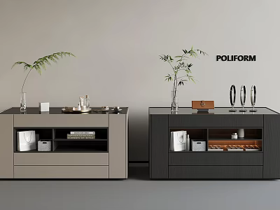 Poliform Modern Storage Cabinets With Decorative Plants Drawers And Shelves 3d model