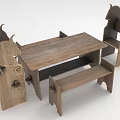 Handcrafted Rustic Wooden Furniture Set With Carved Chairs Table And Bench