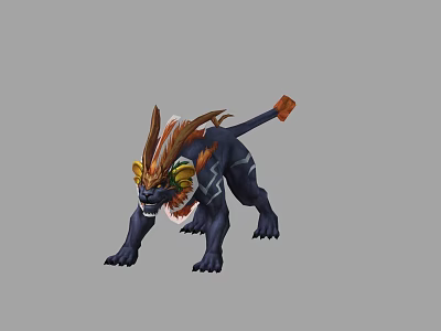 Fierce Black Mythical Creature Game Movie Character With Golden Horns And Red Tipped Tail 3d model