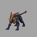 Fierce Black Mythical Creature Game Movie Character With Golden Horns And Red Tipped Tail