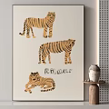 Animal Painting With Three Yellow Black Striped Tigers And ROAR Text On Light Background
