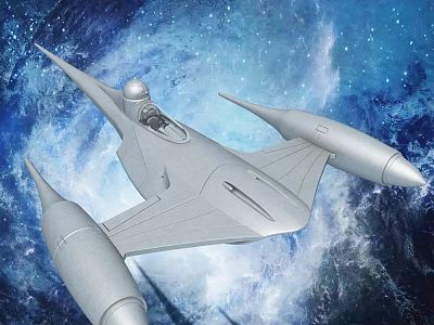 Futuristic Silver Spacecraft Flying In Cosmic Nebula With Sleek Design 3d model