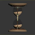 Antique Hourglass With Wooden Base Glass Container And Green And White Decorative Columns