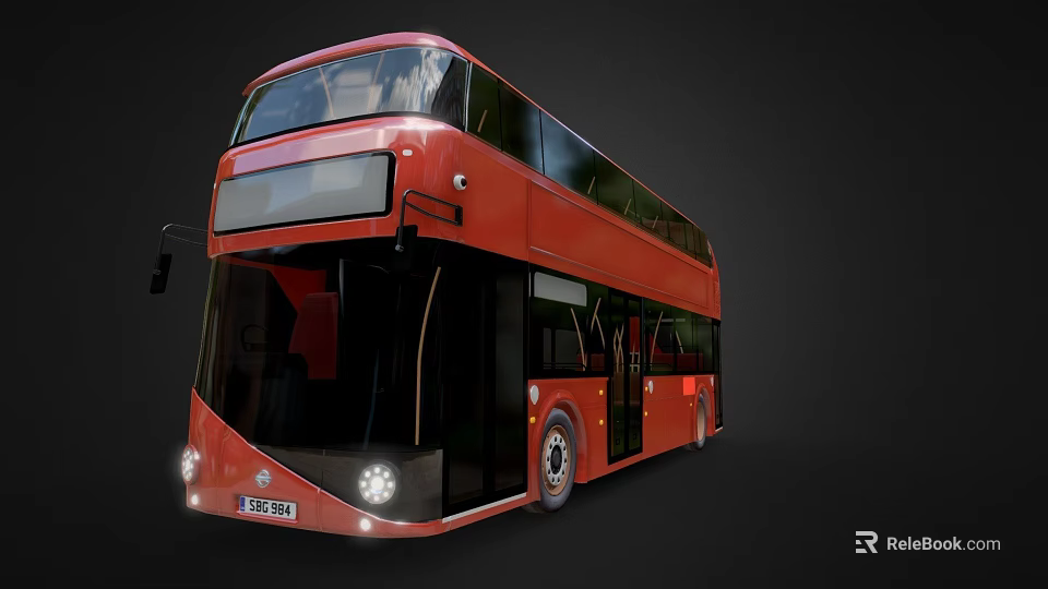 Red Double Decker Bus Exterior View With Modern Design On Dark Background 3d model