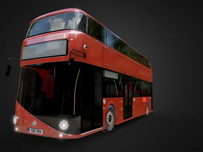 Red Double Decker Bus Exterior View With Modern Design On Dark Background 3d model