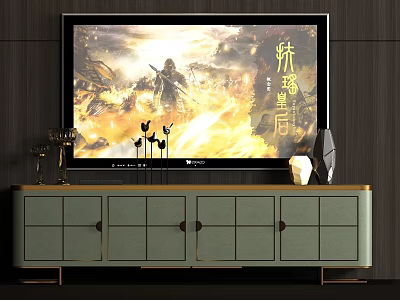 Light Green TV Stand with Drawers Cabinets and Decorative Items for Modern Living Room 3d model