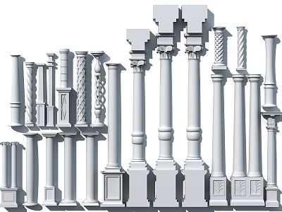 Various Styles Of Roman Columns With Architectural Details And Decorative Designs 3d model
