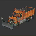 Orange Construction Dump Truck With Front Snow Plow On Black Background