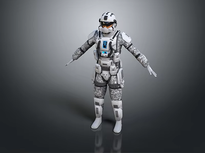 Futuristic White Gray Protective Suit With Blue Accents And Modern Design 3d model