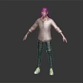 3D Character Model Standing In Black Background With Gray Shirt Ripped Jeans And White Sneakers