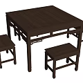 Dark Brown Wooden Dining Table Set with Matching Stools Simple Classic Design 3d model