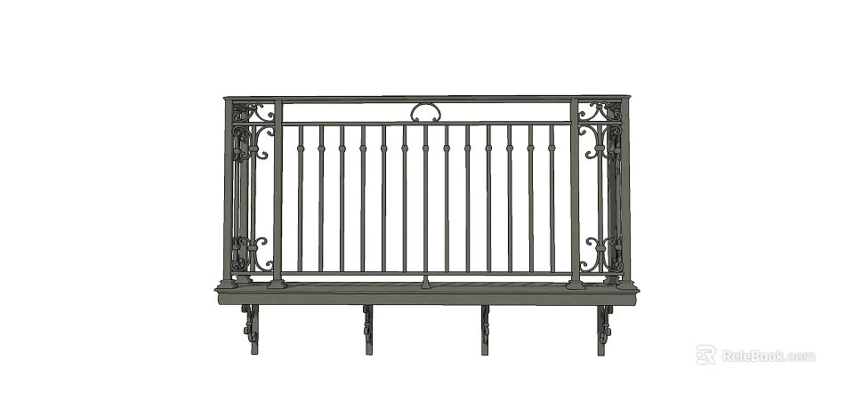 Ornate Metal Railing with Intricate Decorative Patterns and Sturdy Support Brackets 3d model