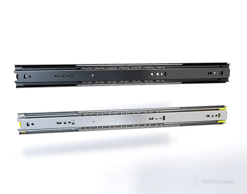 Heavy Duty Metal Drawer Slides With Smooth Glide Mechanism In Black And Silver 3d model 